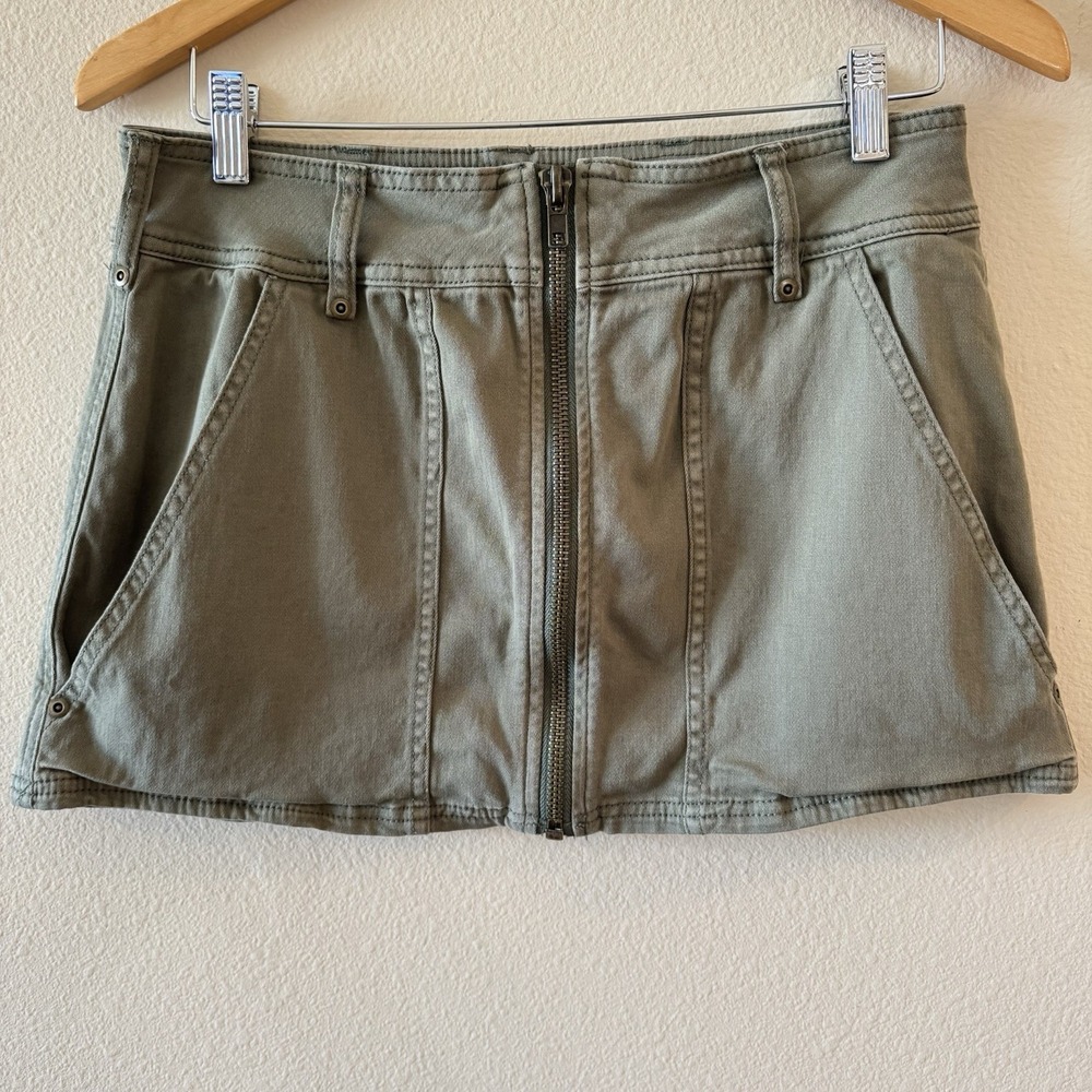 Free People Too Cool Military Utility Mini Skirt‎ Olive Zip Front Festival 6